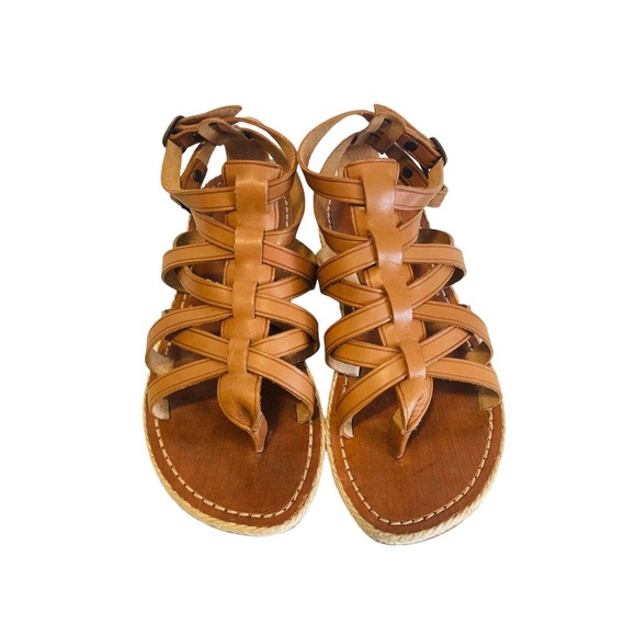 CHRISTIAN LOUBOUTIN Brown Nuria Leather Gladiator Sandals Espadrilles Flats 35 - Picture 4 of 6